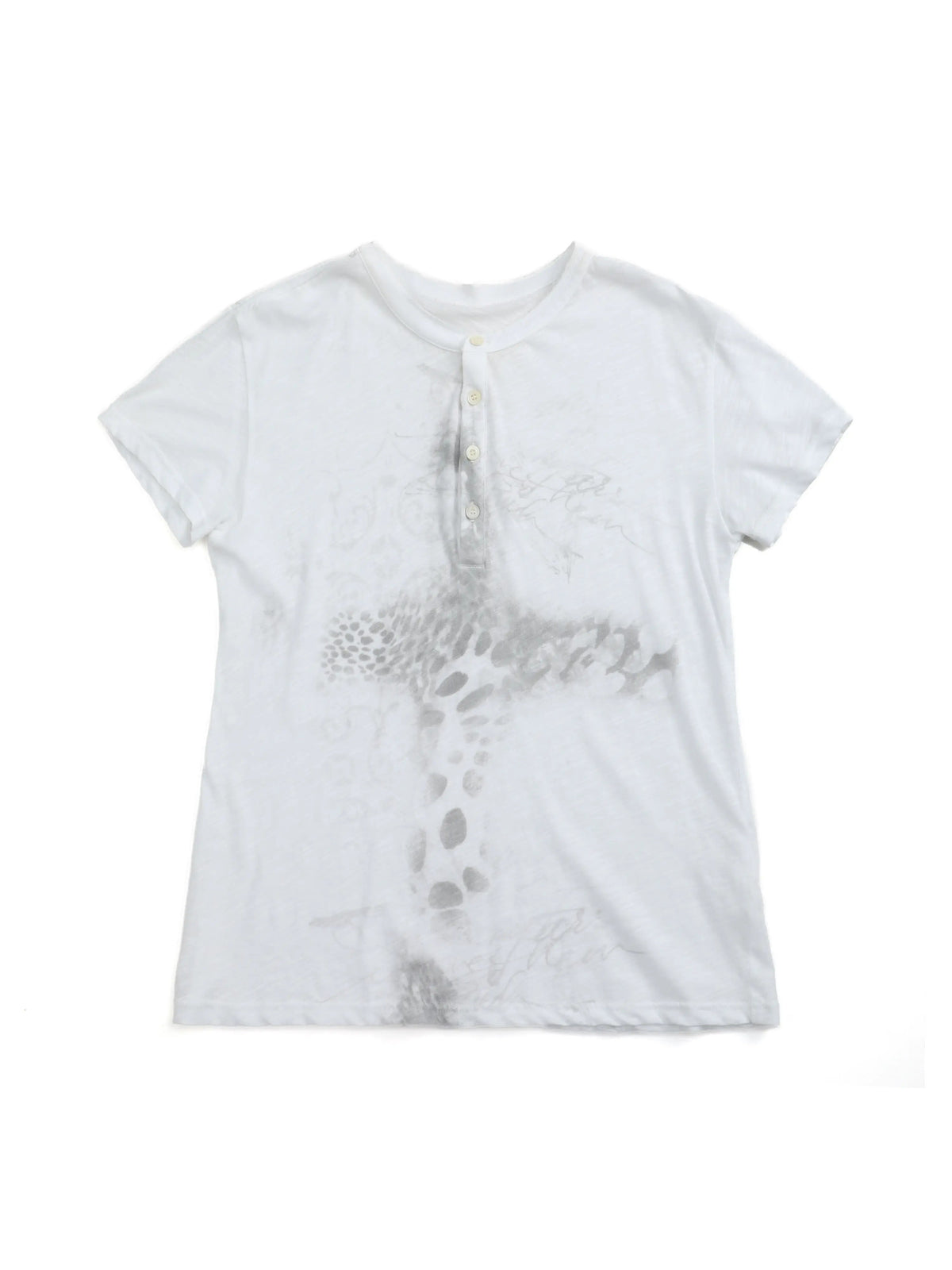 Leopard Cross Print Slub Henley Tee - White flat lay front
