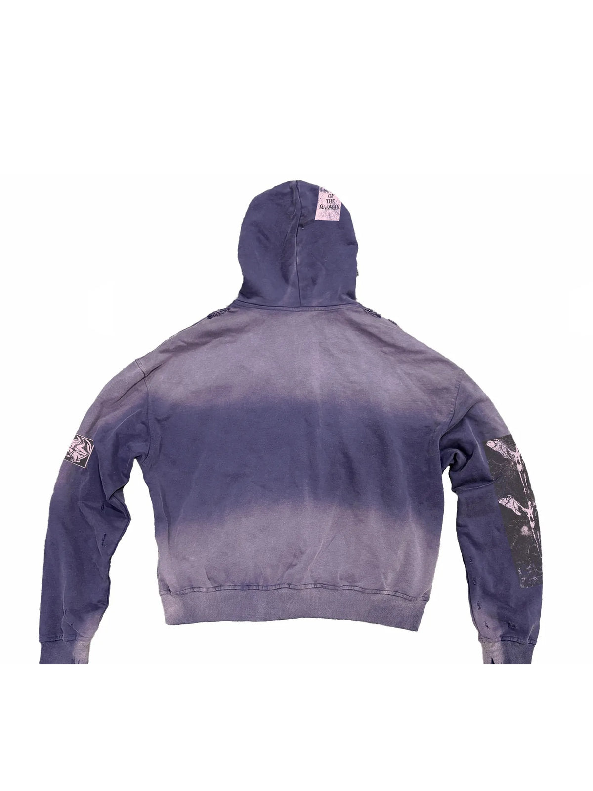 KLICKCLAK Purple Washed Vampire Print Distressed Zip-Up Hoodie - Purple back flat lay