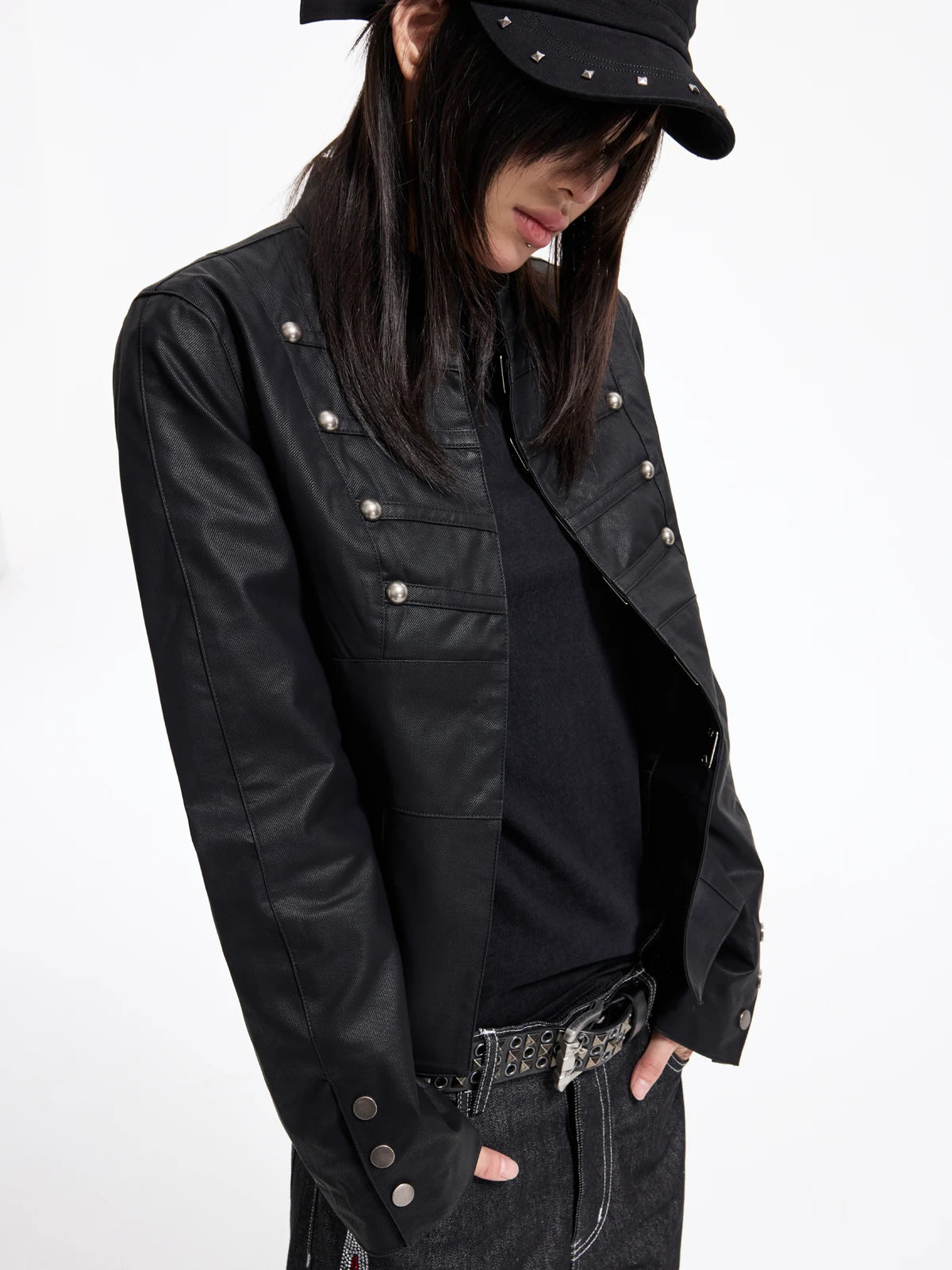 Napoleon Military Faux Leather Jacket - Black side