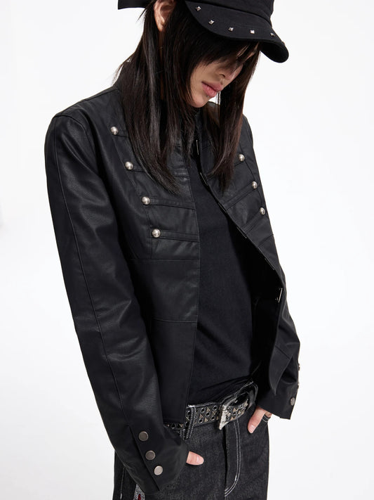 Napoleon Military Faux Leather Jacket - Black side