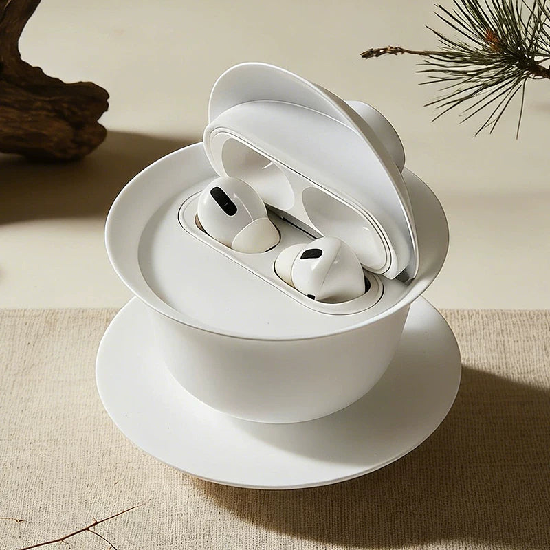 White teacup AirPods case — original product photo 1; earbuds not included