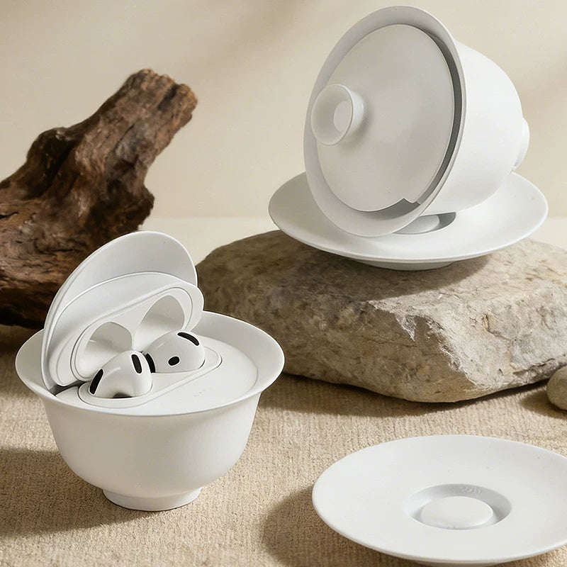 White teacup AirPods case — original product photo 2; earbuds not included