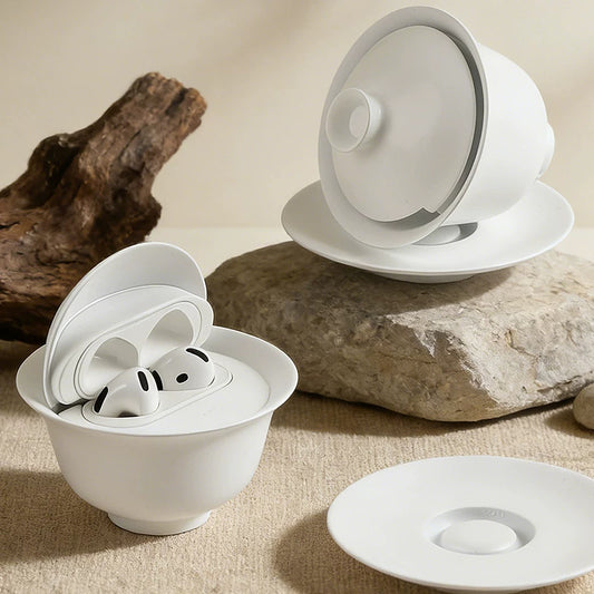 White teacup AirPods case — original product photo 2; earbuds not included