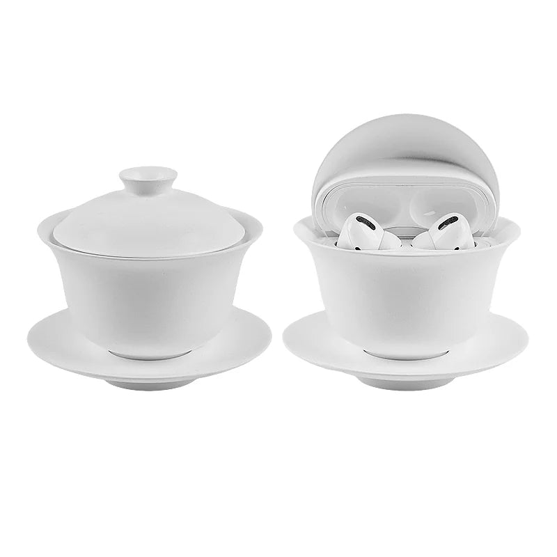 White teacup AirPods case — original product photo 4; earbuds not included