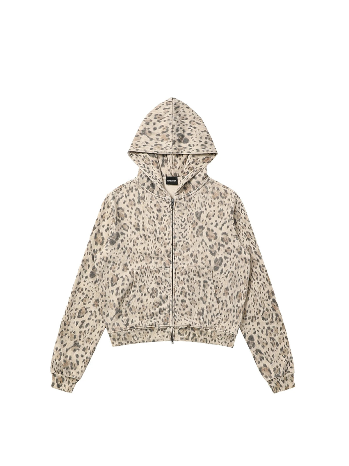 Washed Leopard Cropped Zip-Up Hoodie - front flat lay