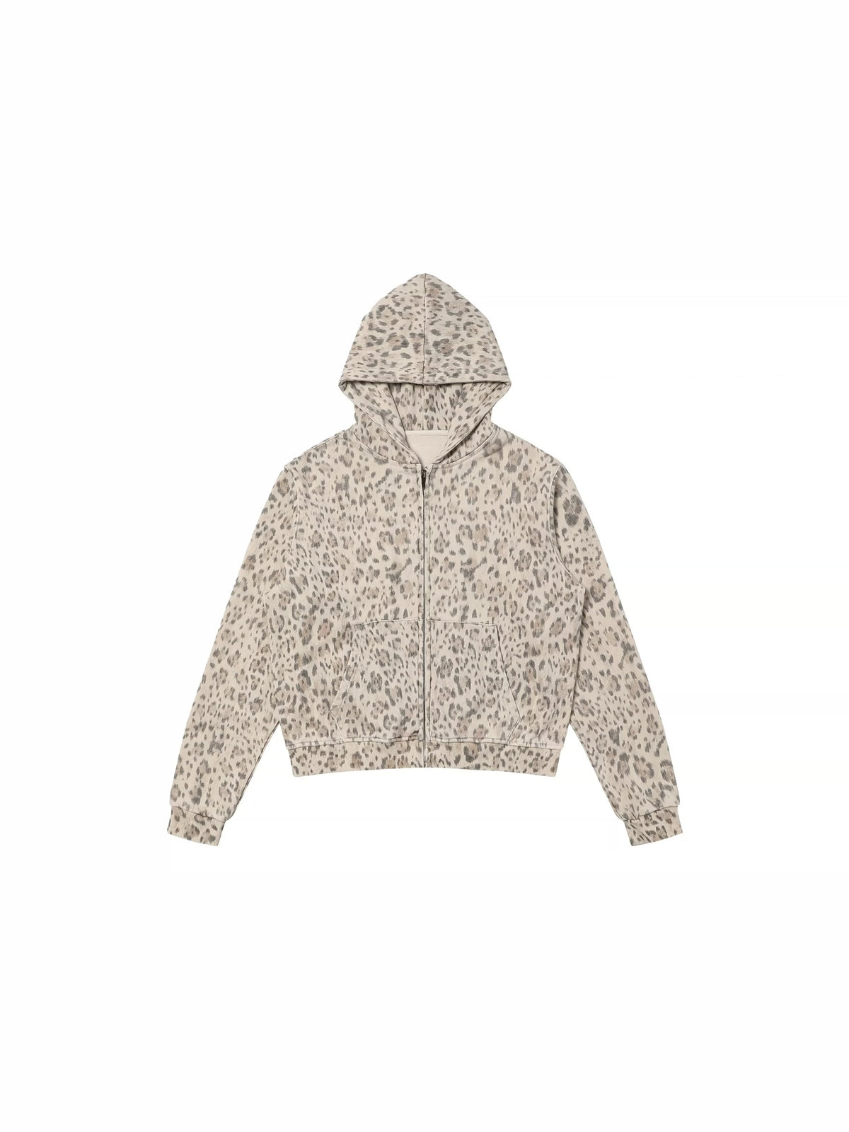 Washed Leopard Cropped Zip-Up Hoodie - flat lay without hood
