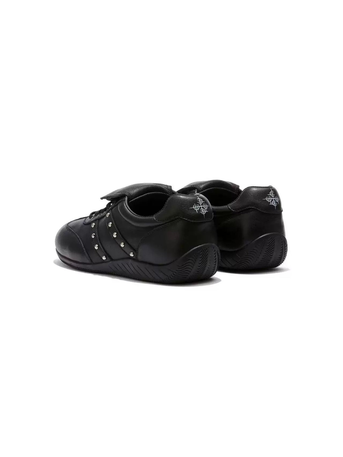 DETW Cross Flap Studded Leather Racing Sneakers - Black back view