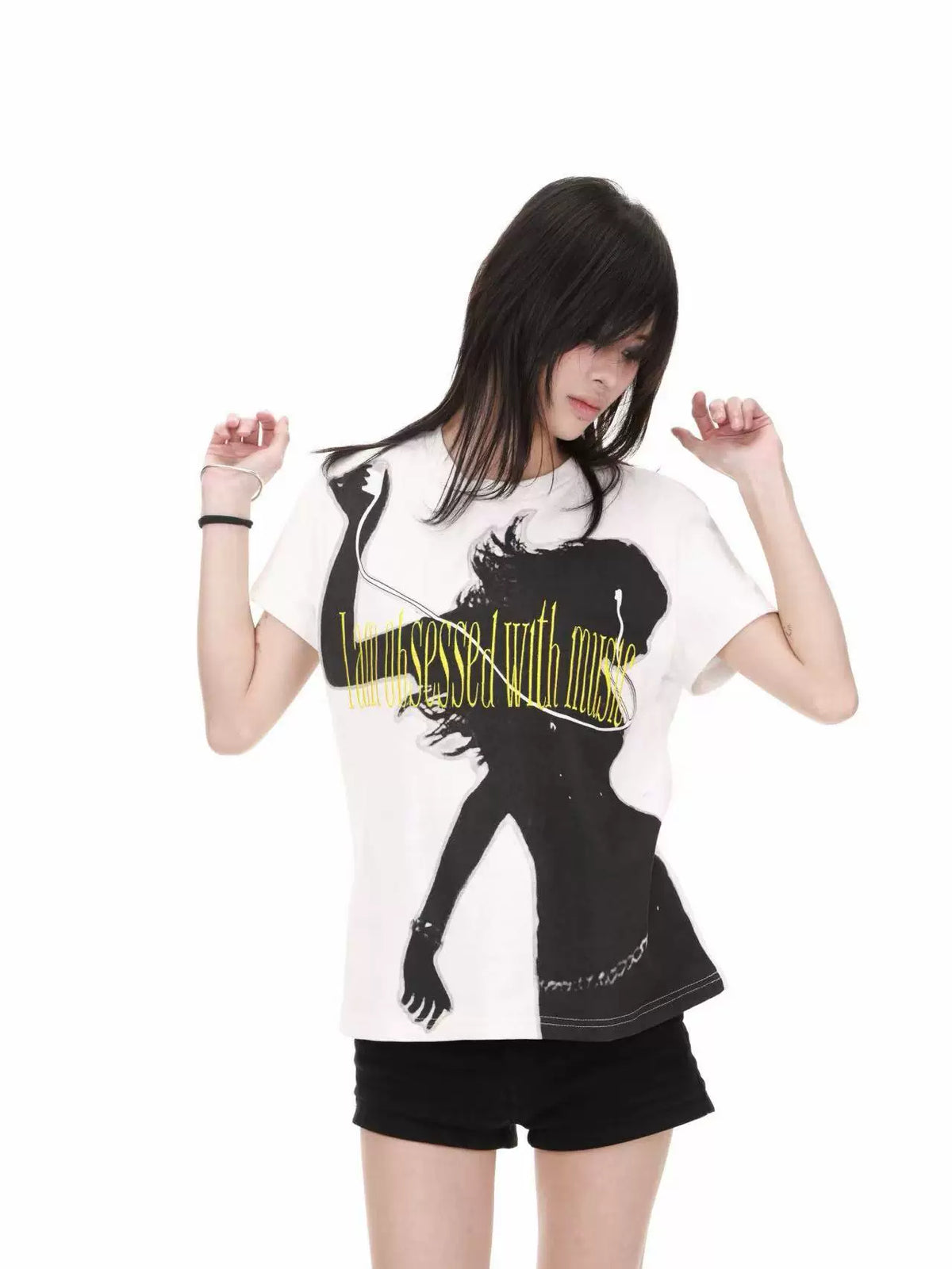 DETW Music Portrait Graphic T-Shirt - White front modeled view