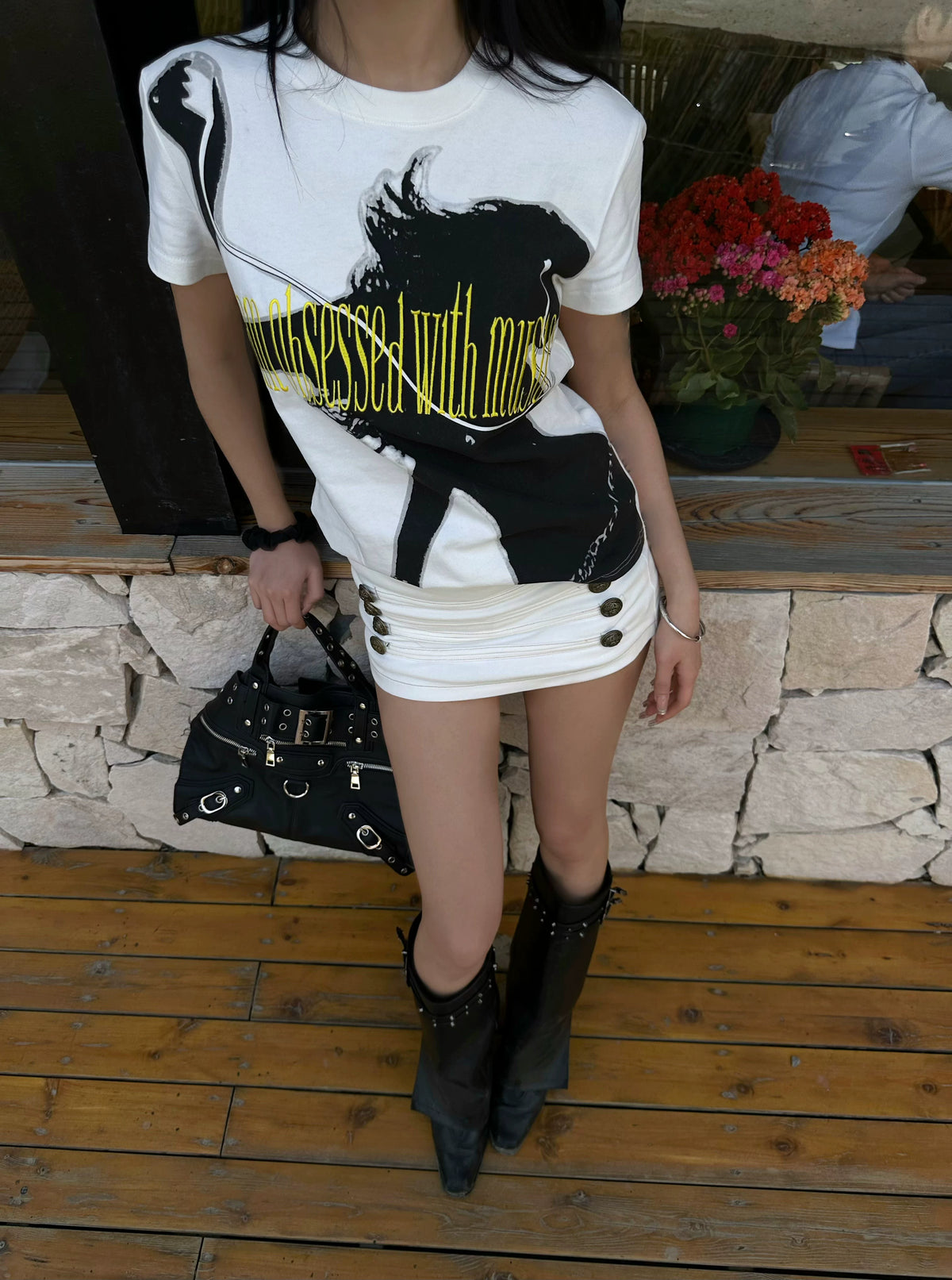 DETW Music Portrait Graphic T-Shirt - White music slogan close view