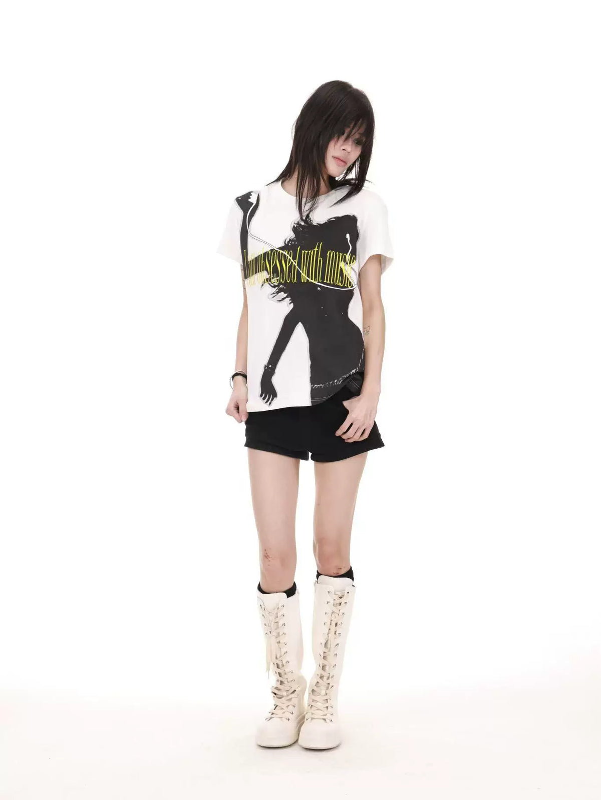 DETW Music Portrait Graphic T-Shirt - White front side view