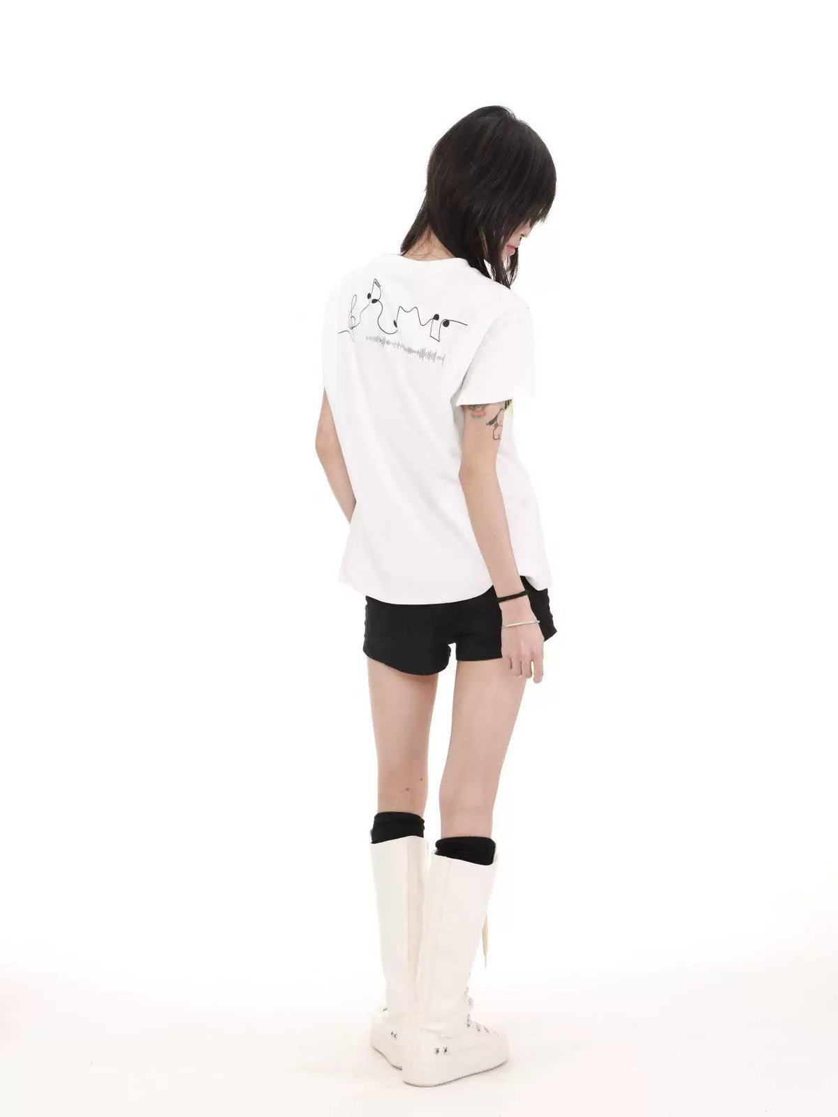 DETW Music Portrait Graphic T-Shirt - White back three-quarter view