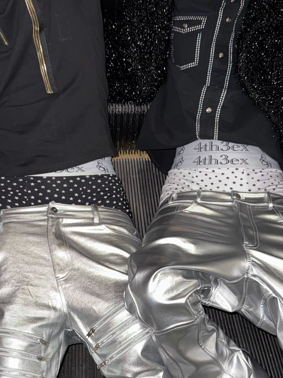 Fourth3ex Star Print Double-Waistband Boxer Briefs - black and white worn view