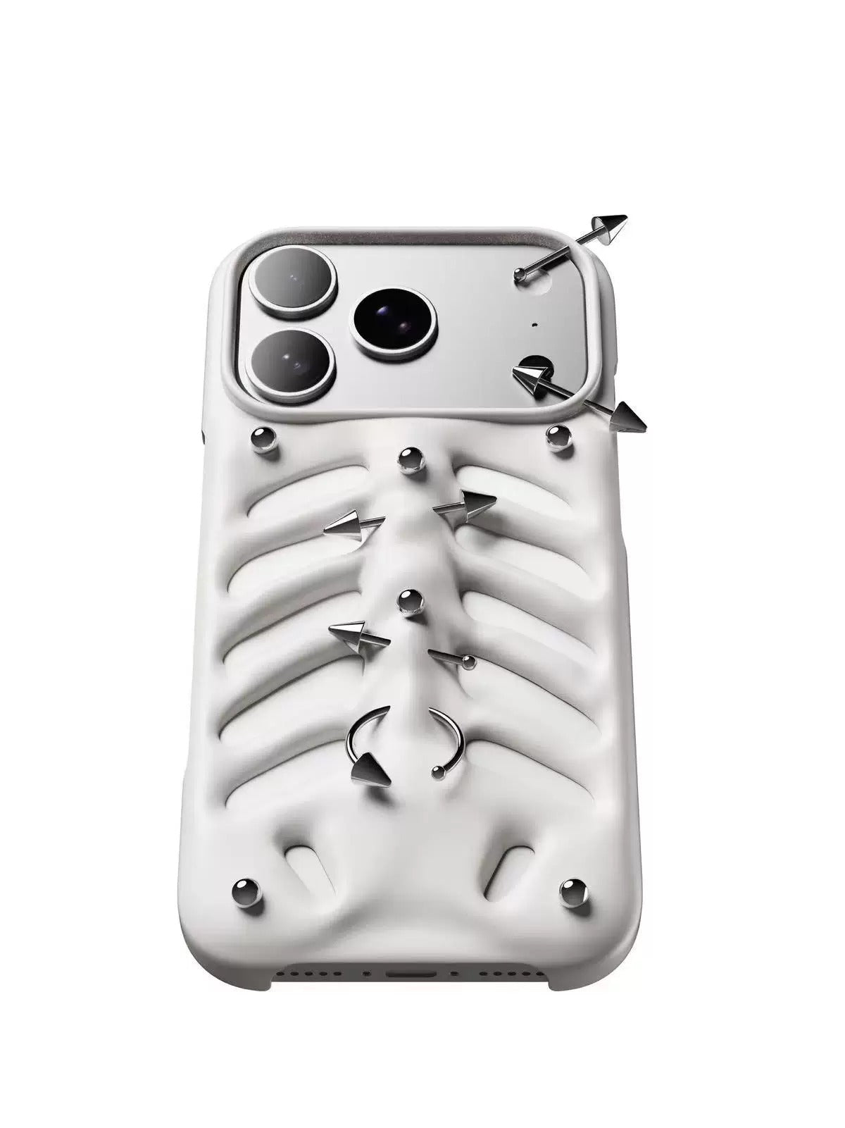 PINKDEVIL 3D Ribcage Piercing iPhone Case - wax white phone fit view