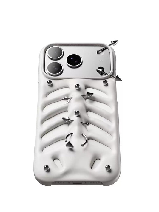 PINKDEVIL 3D Ribcage Piercing iPhone Case - wax white phone fit view