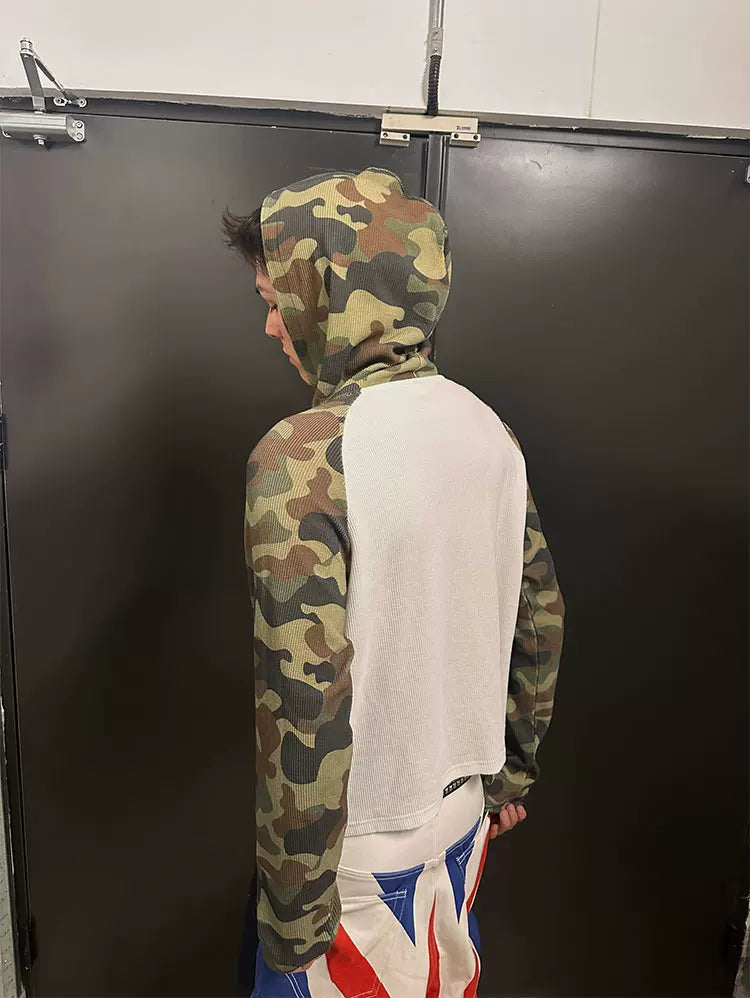 Camo Union Jack Rhinestone Heart Waffle Raglan Hoodie - back view