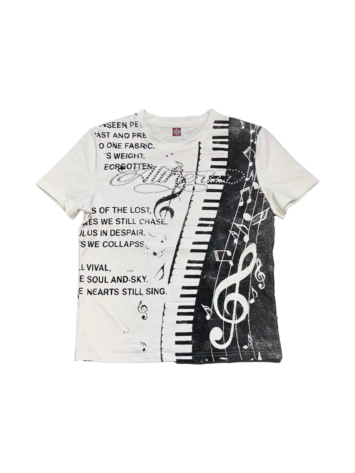 DETW Rhinestone Music Note Print T-Shirt - White music-print front flat lay