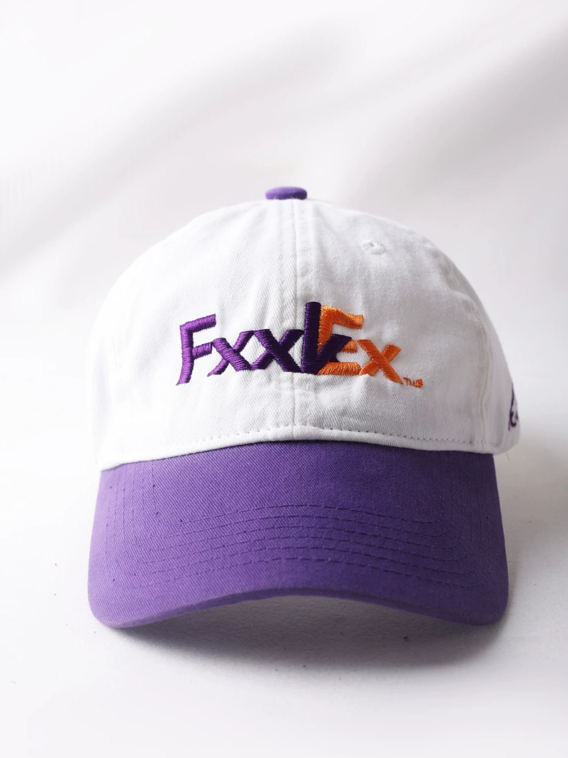 Parody Logo Embroidered Two-Tone Baseball Cap - White and purple front