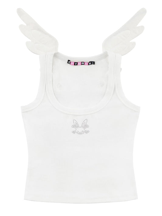 CFIERCE Rhinestone Winged Crop Tank Top - white winged crop tank top product front on white background