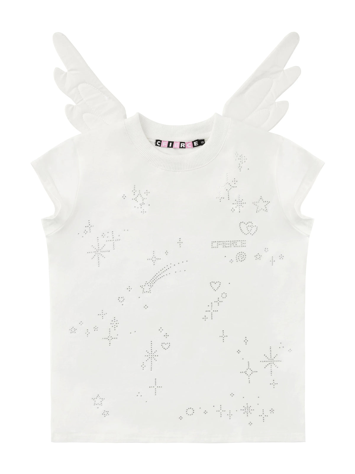 CFIERCE White Starlight Winged Baby Tee - white baby tee flat lay