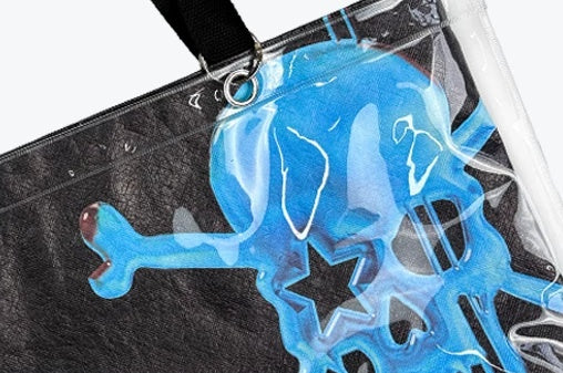 Skull Star Flag Clear PVC Tote Bag - skull print detail