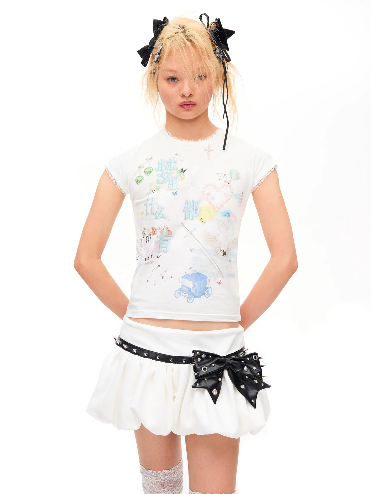 CFIERCE Dream Collage Lace-Trim Graphic T-Shirt - view 2