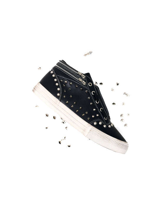 Fourth3ex Studded Double Zip Mid-Top Sneakers - Black side view