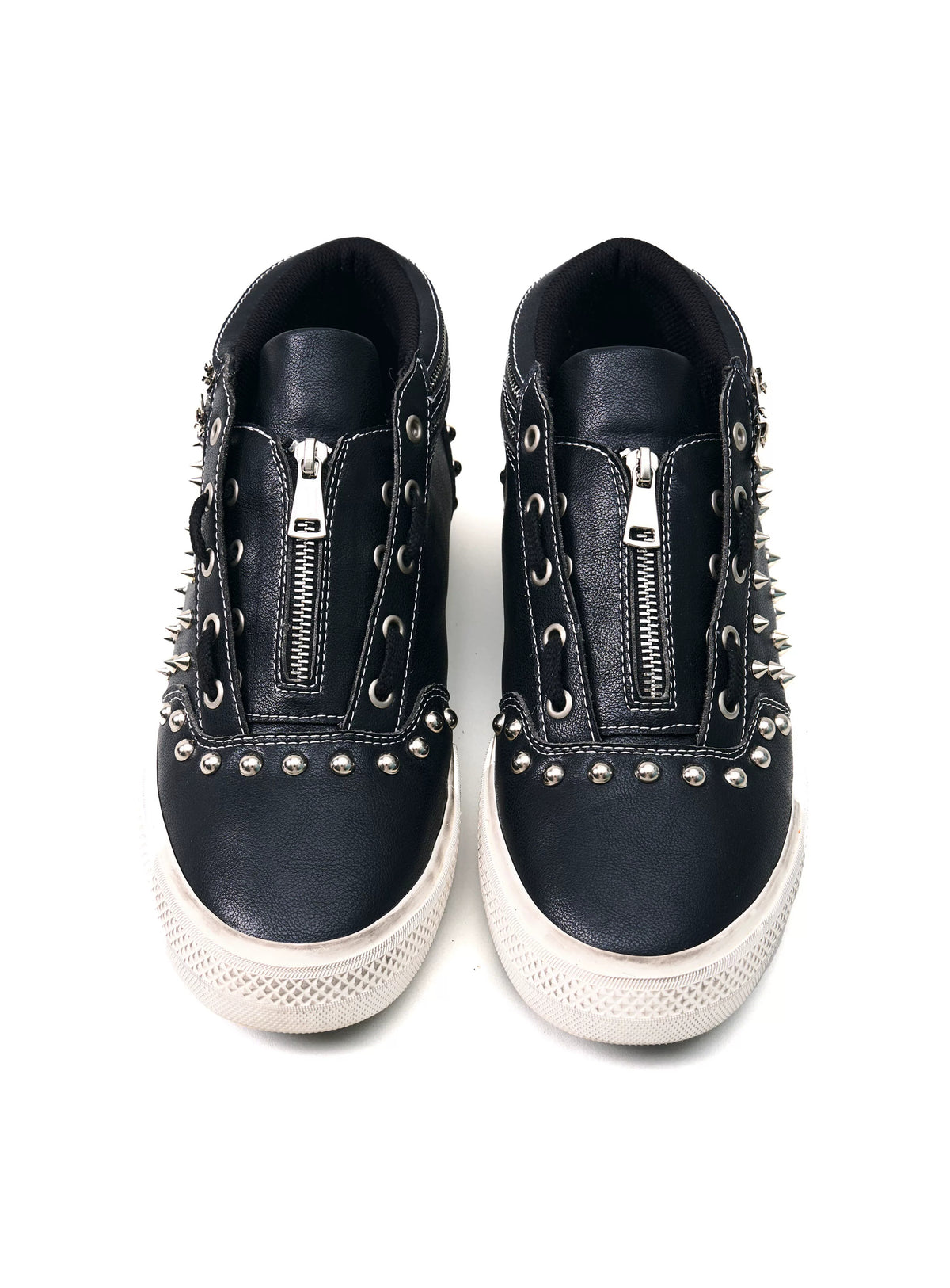 Fourth3ex Studded Double Zip Mid-Top Sneakers - Black pair front view