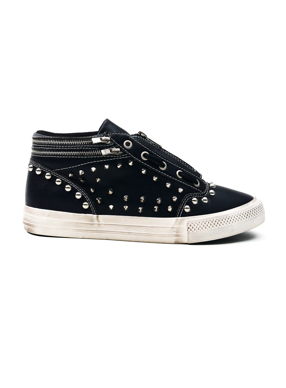 Fourth3ex Studded Double Zip Mid-Top Sneakers - Black side profile