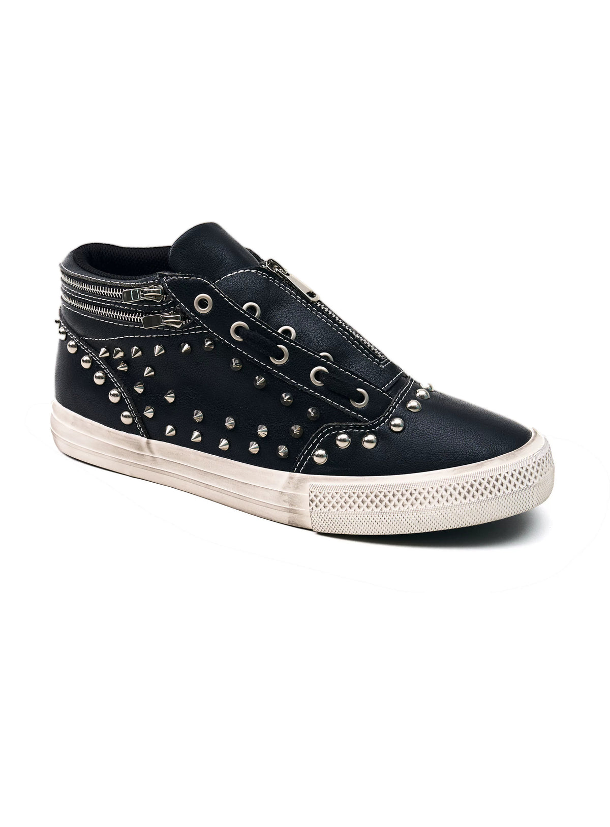 Fourth3ex Studded Double Zip Mid-Top Sneakers - Black angled side view