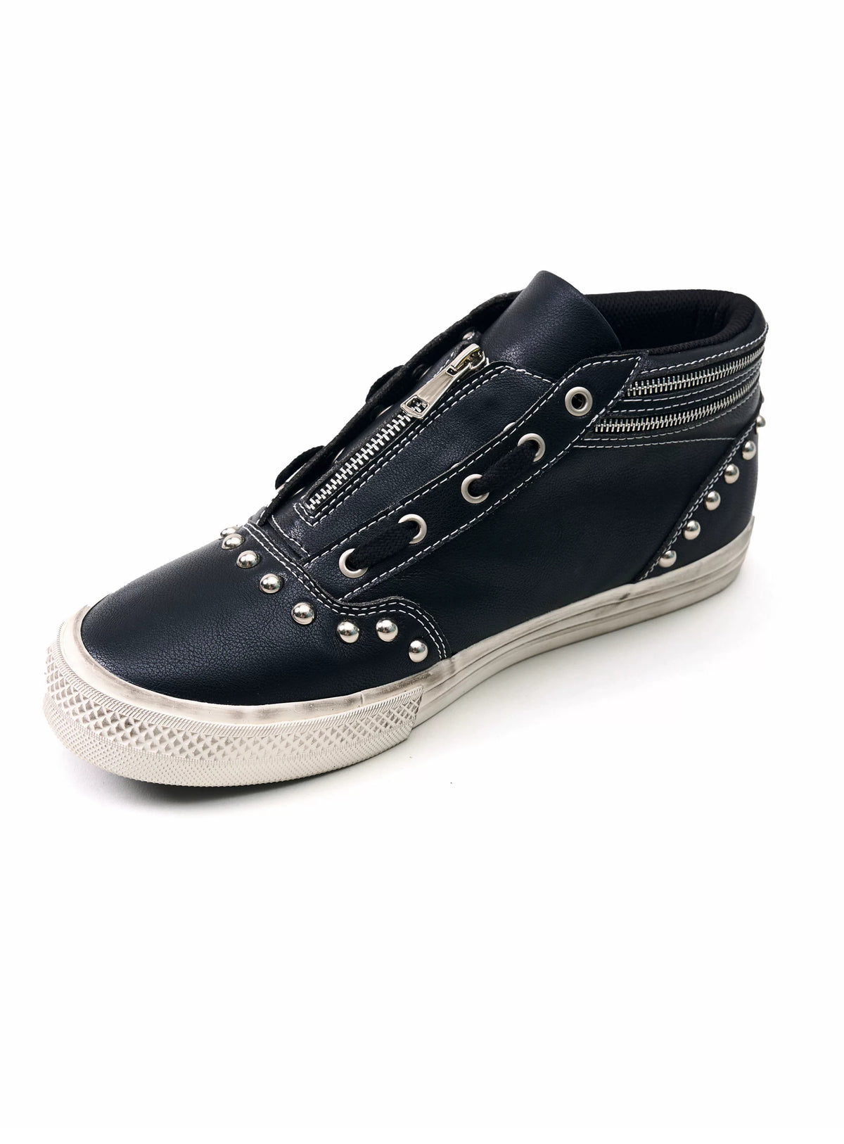 Fourth3ex Studded Double Zip Mid-Top Sneakers - Black toe angled view