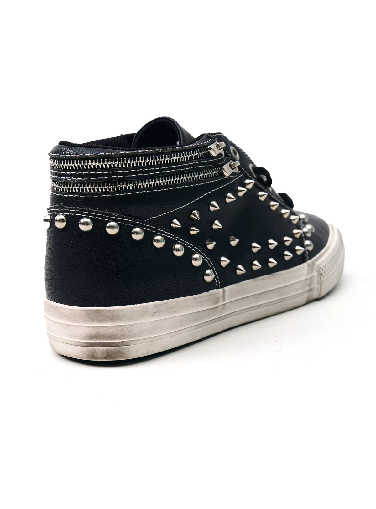 Fourth3ex Studded Double Zip Mid-Top Sneakers - Black back angled view