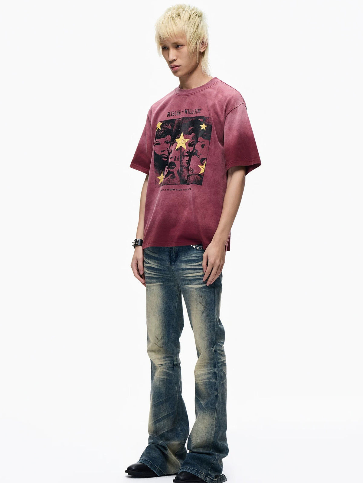 Lightinus Studded Snakeskin Pocket Flare Jeans - model look