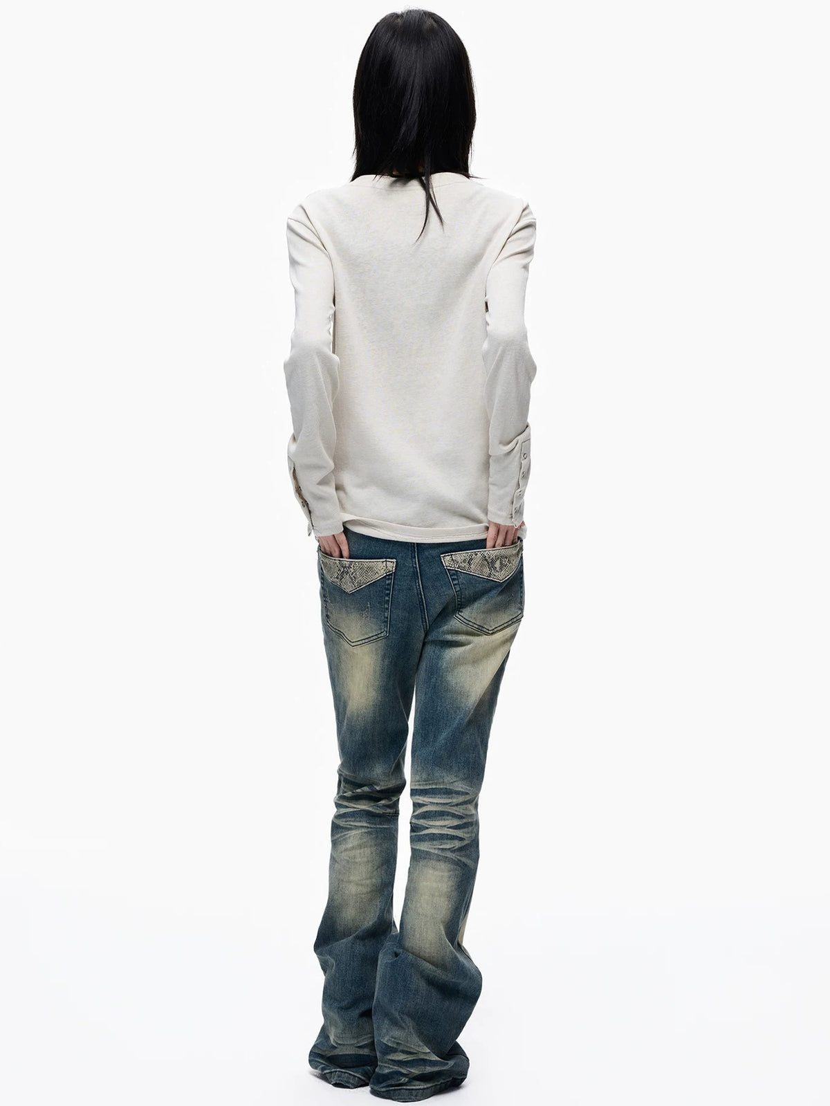 Lightinus Studded Snakeskin Pocket Flare Jeans - model look