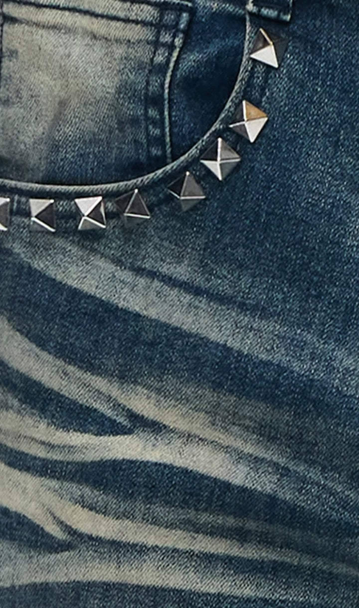 Lightinus Studded Snakeskin Pocket Flare Jeans - studded pocket detail