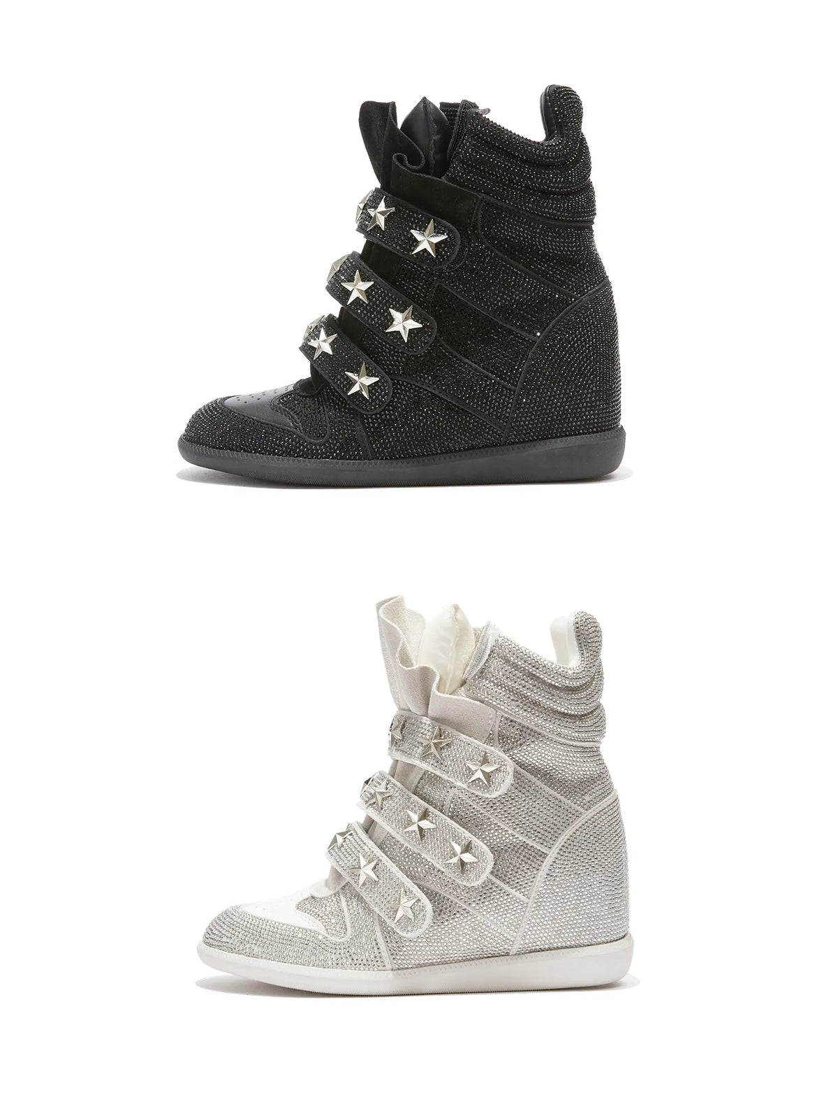 DETW Rhinestone Star-Strap Wedge Sneakers - Black and white wedge side view
