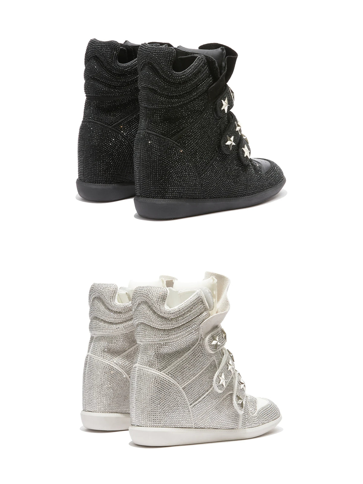DETW Rhinestone Star-Strap Wedge Sneakers - Black and white wedge rear view