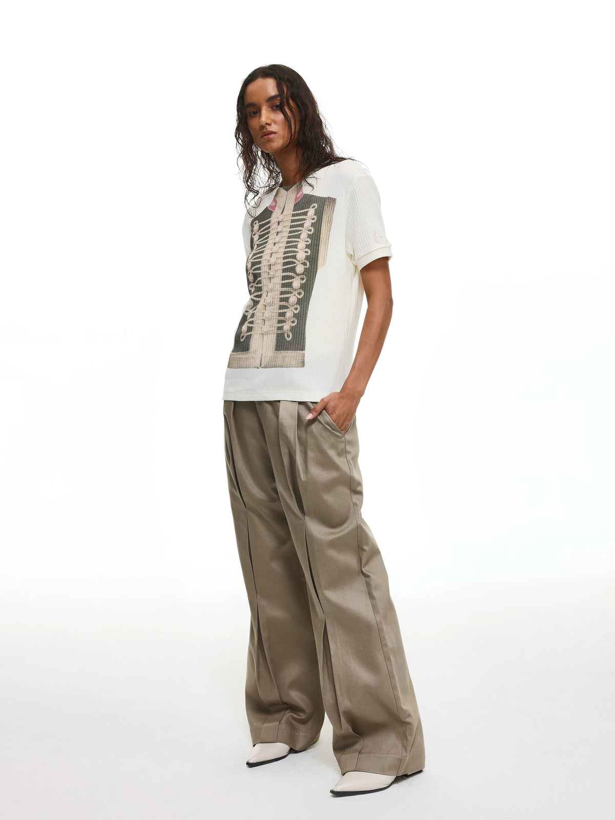 Napoleon Military Jacket Print Ribbed T-Shirt - Apricot side view