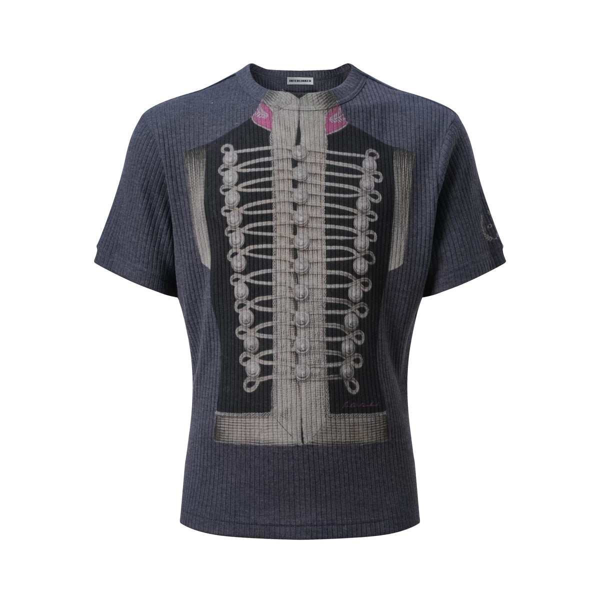 Napoleon Military Jacket Print Ribbed T-Shirt - Grey flat lay front