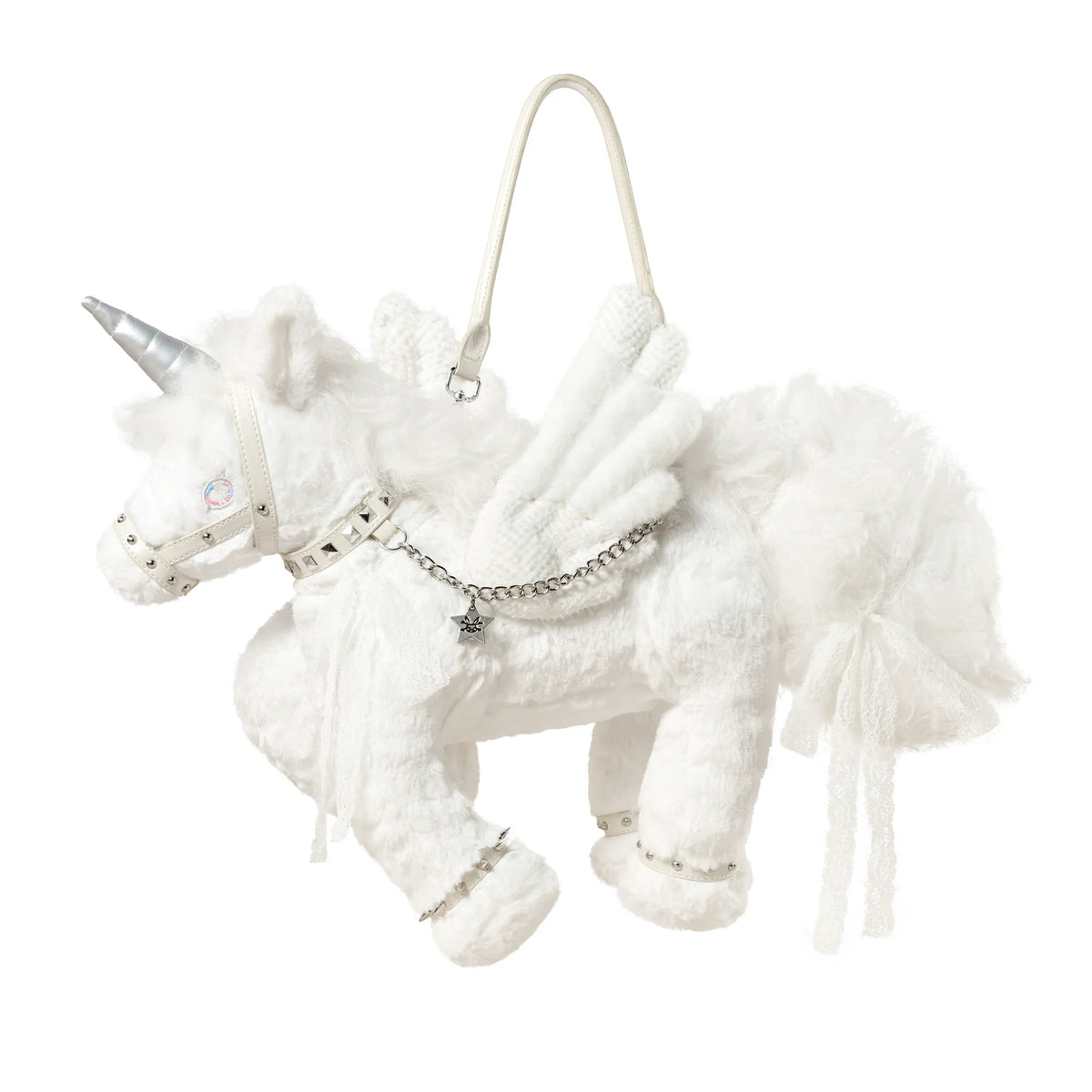 CFIERCE Plush Winged Unicorn Handbag - white plush winged unicorn handbag product side view