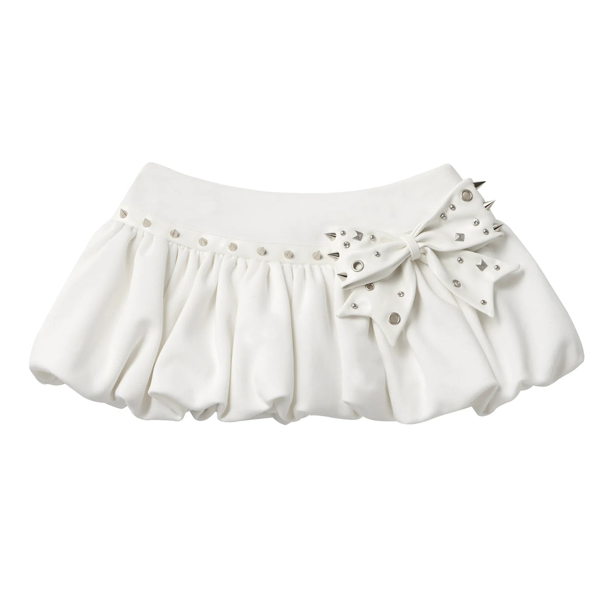 CFIERCE Studded Bow Bubble Mini Skirt - white bubble skirt with white studded bow product front