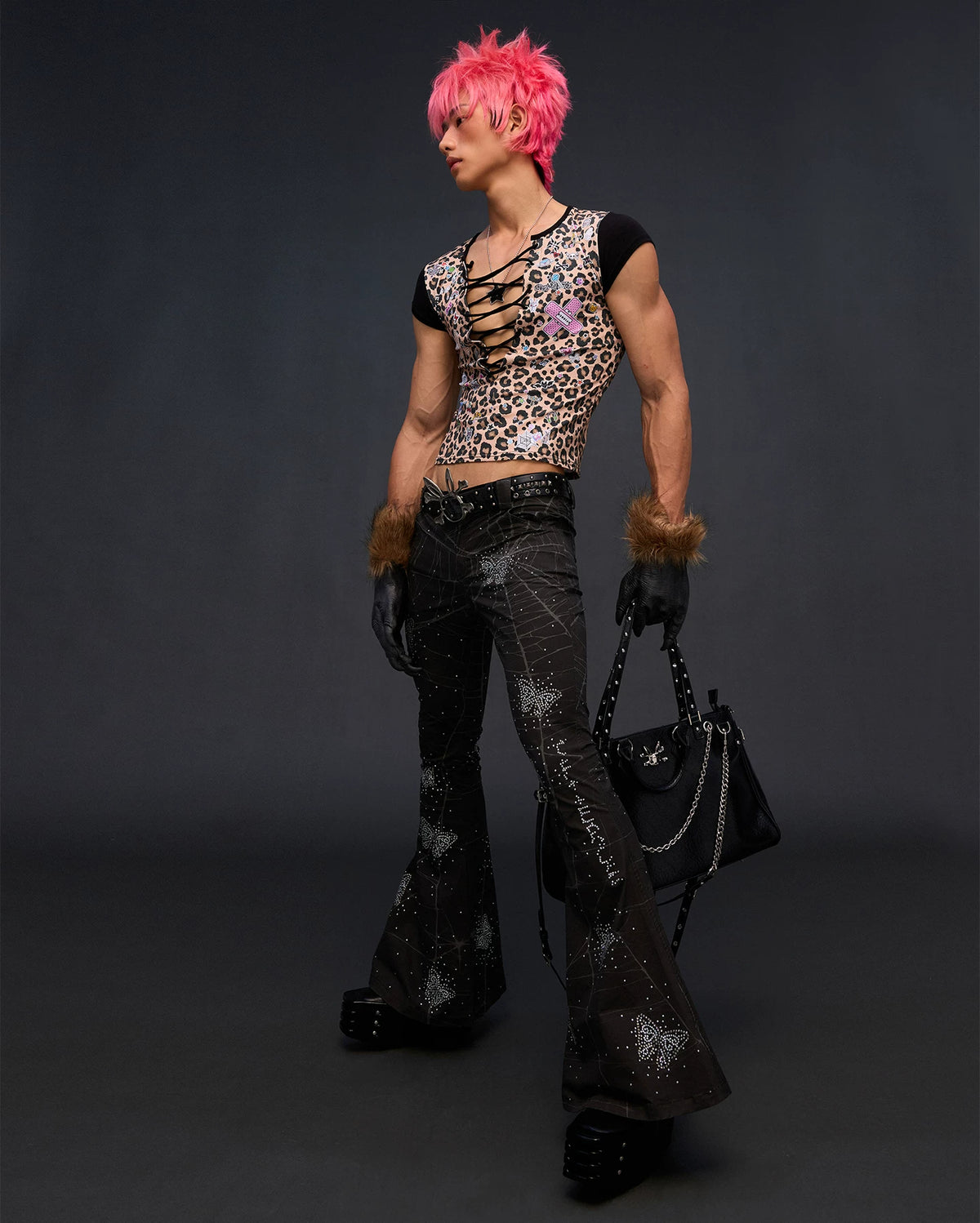CFIERCE Leopard Lace-Up Graphic T-Shirt - model angle 9