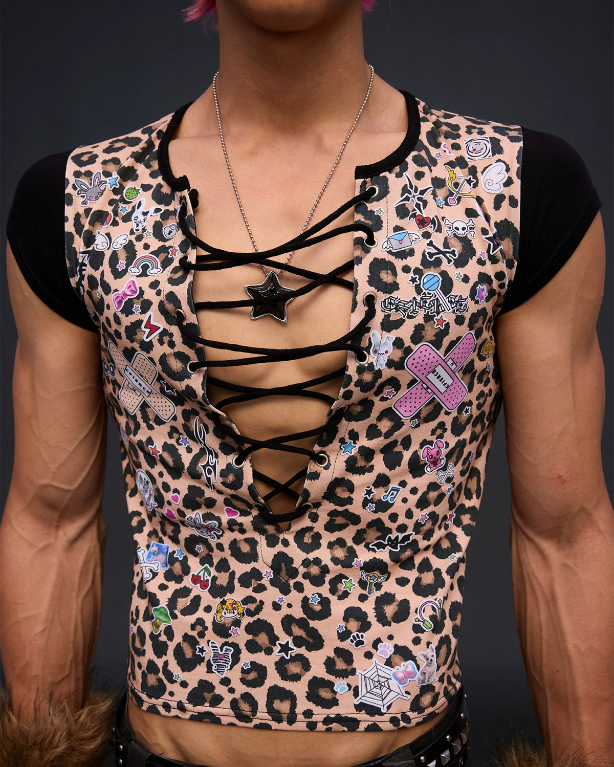 CFIERCE Leopard Lace-Up Graphic T-Shirt - model angle 10