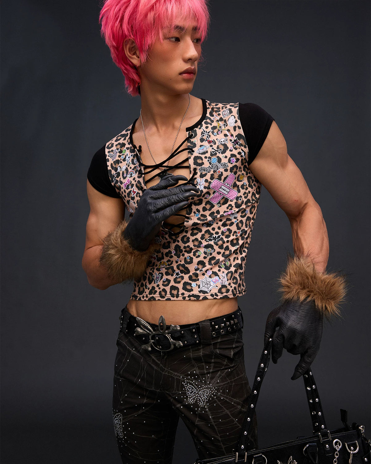 CFIERCE Leopard Lace-Up Graphic T-Shirt - model angle 14