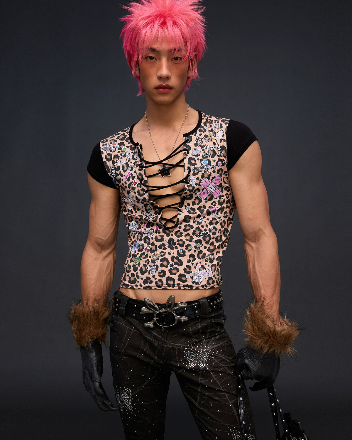 CFIERCE Leopard Lace-Up Graphic T-Shirt - model angle 15