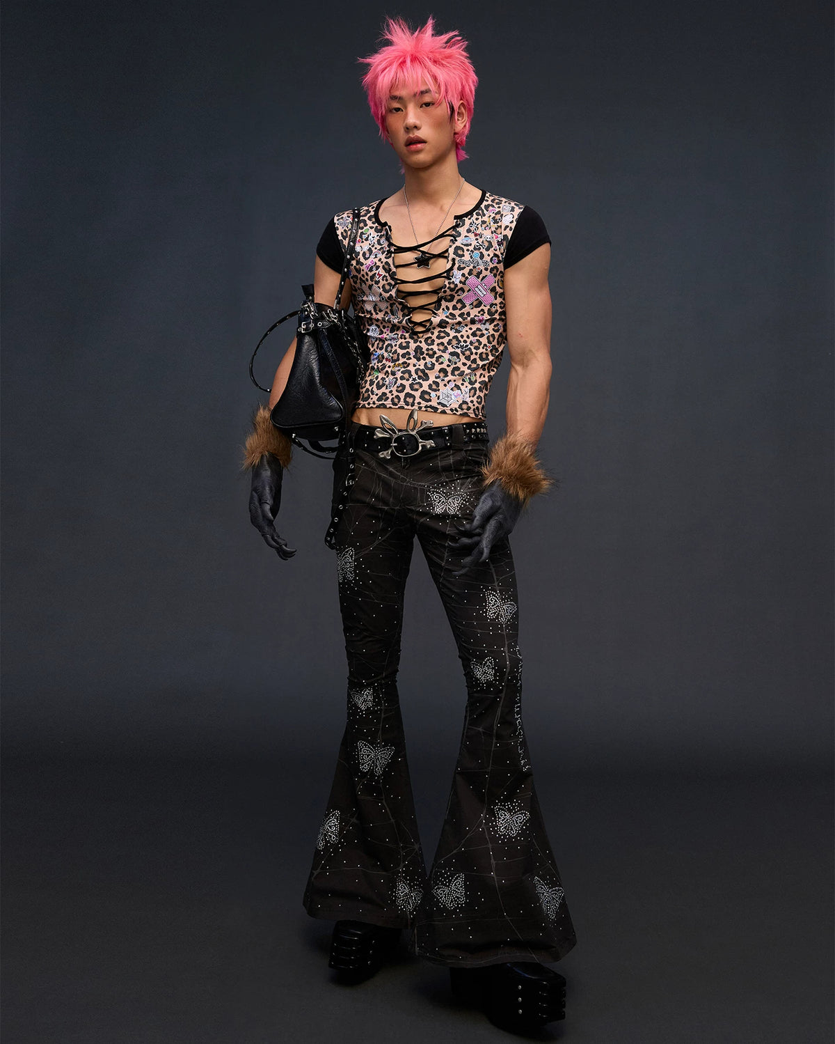 CFIERCE Leopard Lace-Up Graphic T-Shirt - model angle 16