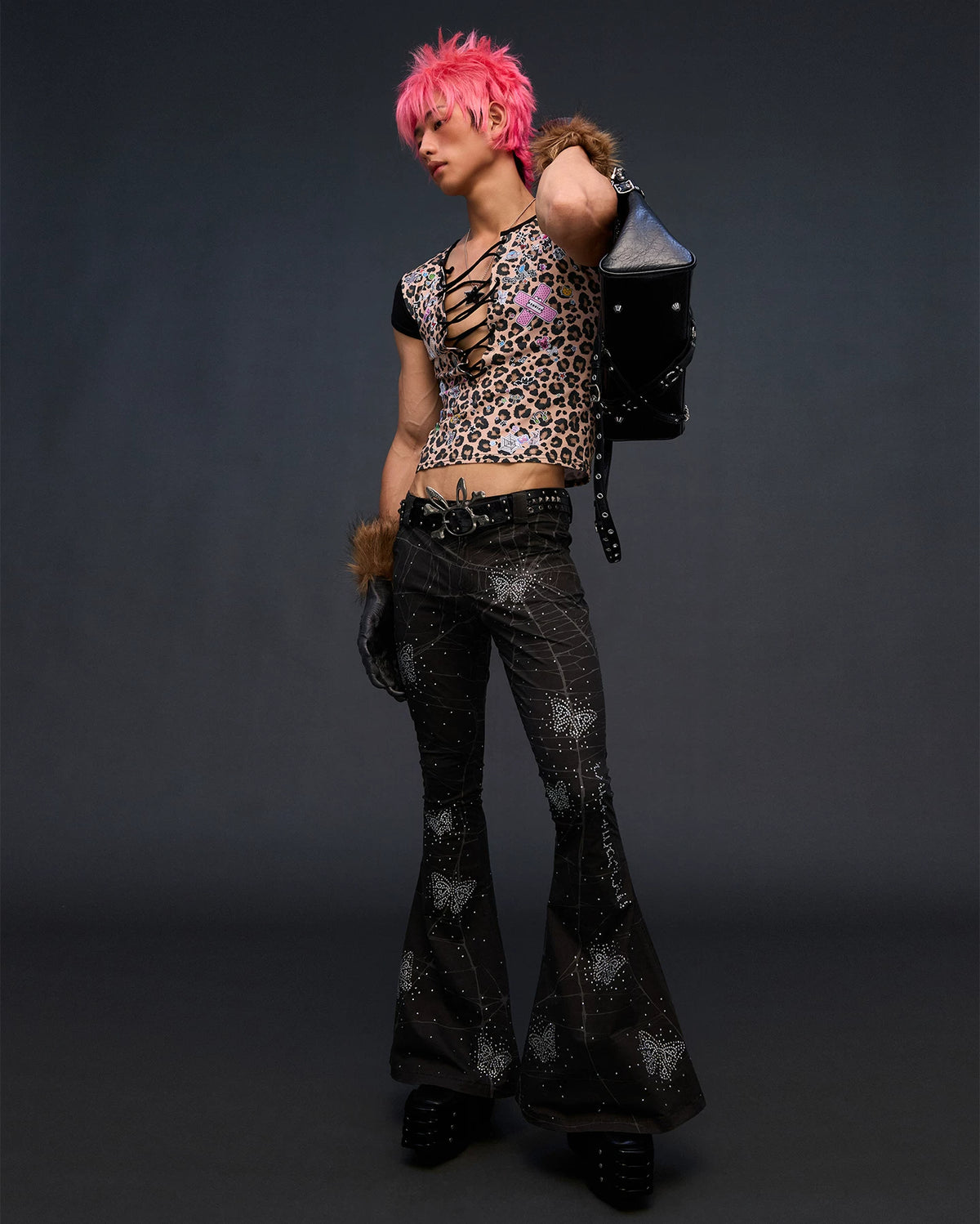 CFIERCE Leopard Lace-Up Graphic T-Shirt - model angle 18