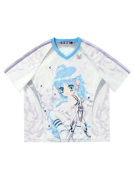 CFIERCE Six-Wing Angel Girl Raglan T-Shirt - white background front