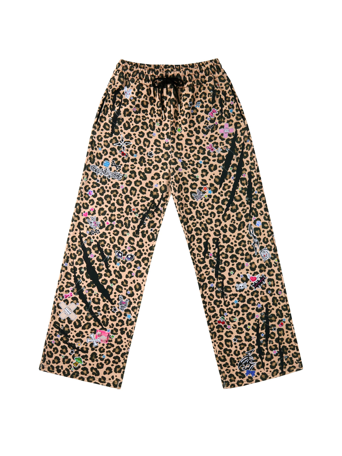CFIERCE Leopard Sticker Print Wide-Leg Sweatpants - front on white
