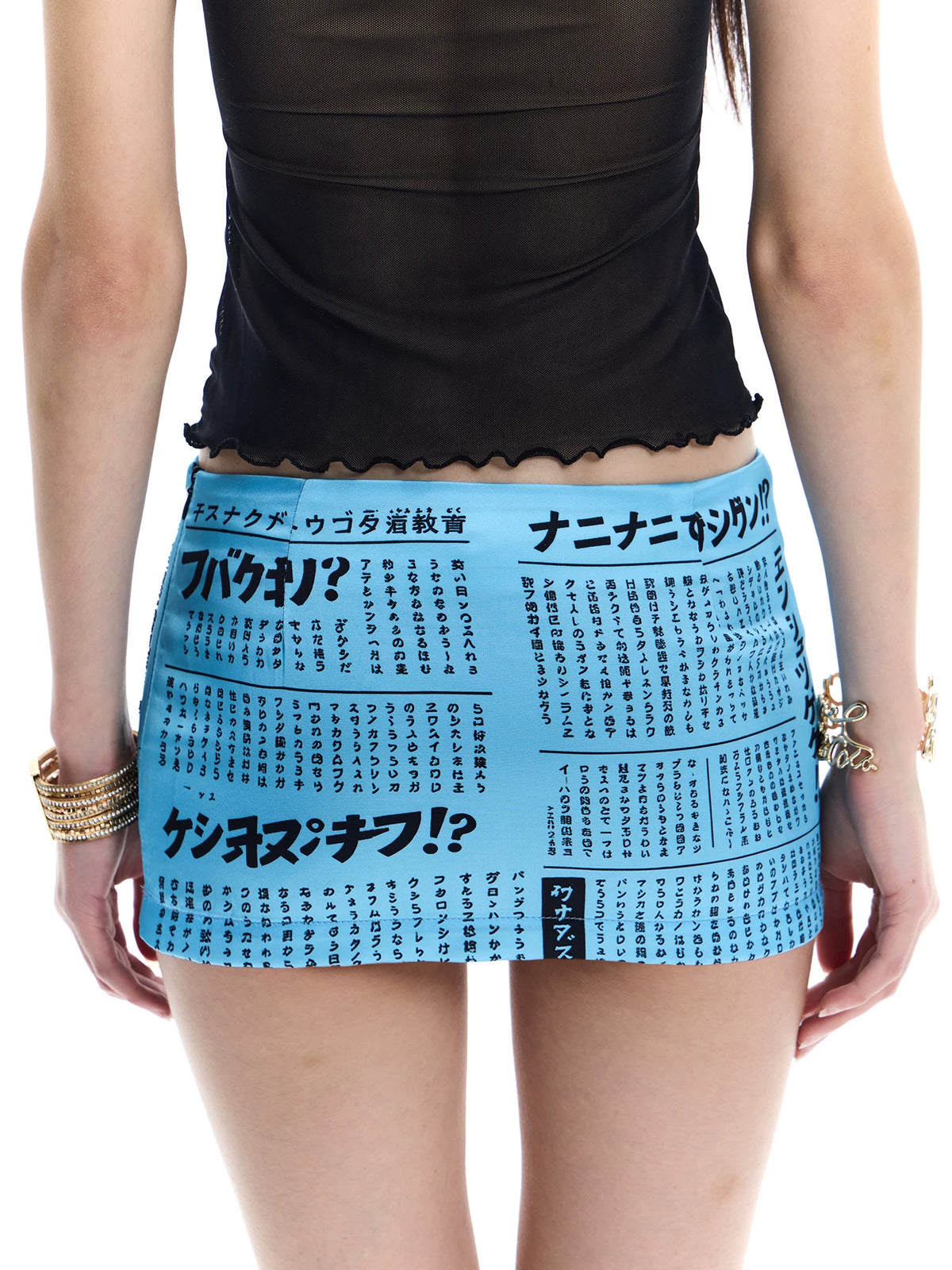 Faychui lake-blue comic print mini skirt — product view 2