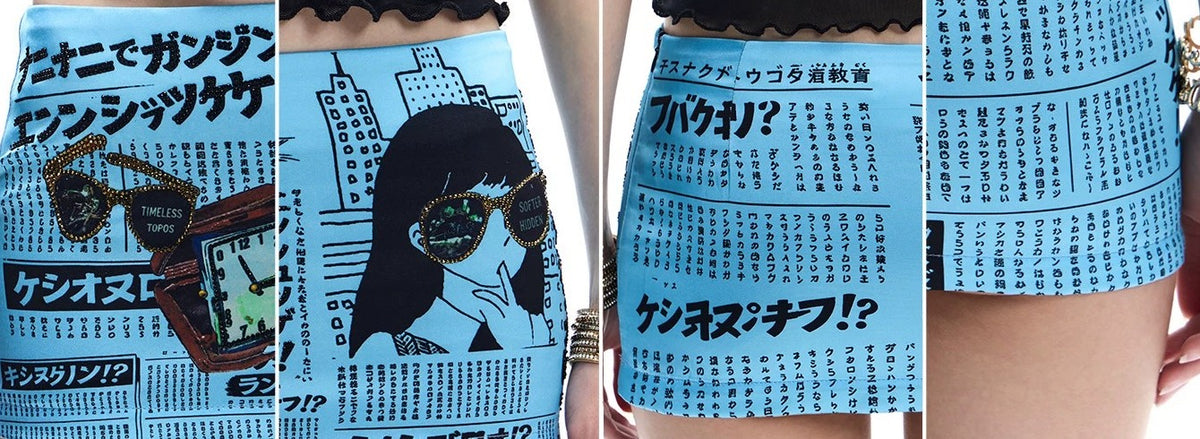 Faychui lake-blue comic print mini skirt — product view 4